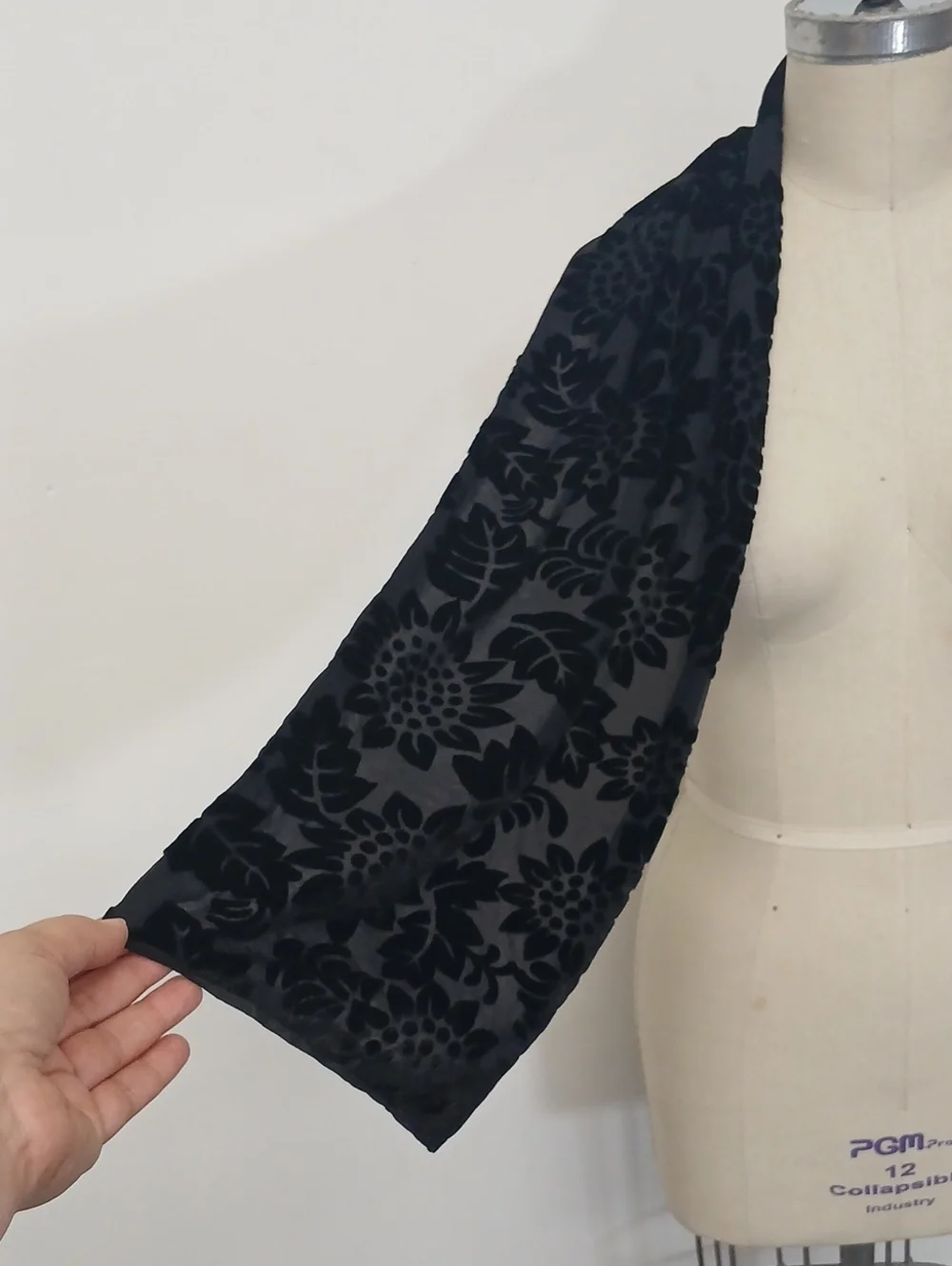 Vintage Ellaine Gold Black Floral Velvet and Silk Scarf Wrap
